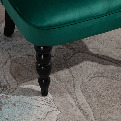 HOMCOM Velvet-Feel Wingback Accent Chair, with Wooden Legs - Green 