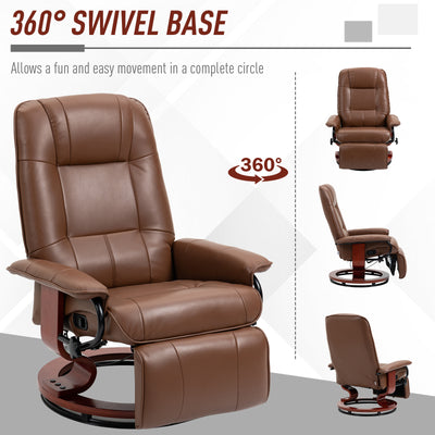 HOMCOM Faux Leather Armchair, with 145\'c2\'b0 Reclining Back and Footrest - Brown 