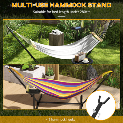 Outsunny 9.4ft Hammock Stand with Side Tray Stand, Steel Frame Hammock Net Stand, for String-style, Brazilian-style, Flat-style, Rope-style Hammocks, Black 