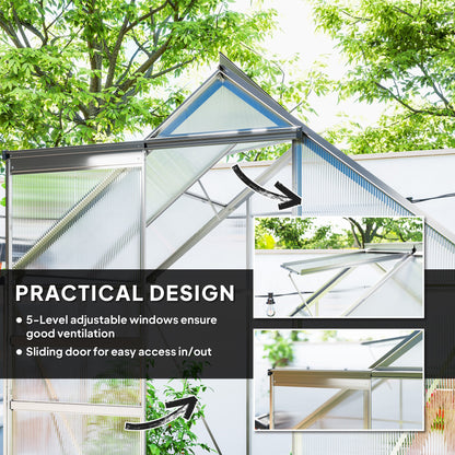 Outsunny 192.5 x 131cm Walk-In Polycarbonate Greenhouse - Silver-Tone 