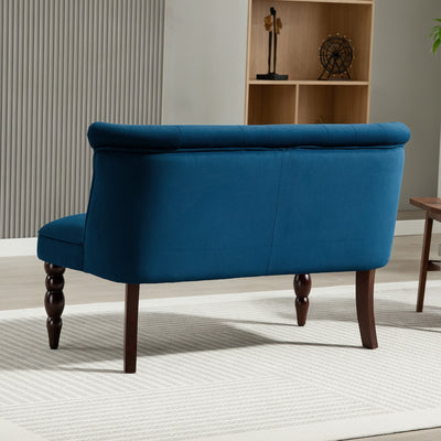HOMCOM Velvet 2 Seater Sofa, Button Tufted Wingback Loveseat with Rubber Wood Legs for Living Room, Bedroom, Dark Blue 