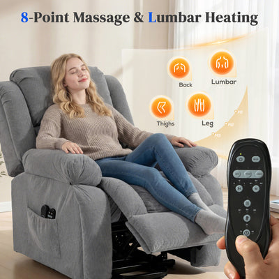 HOMCOM Recliner Armchair Lift Chair, Electric Recliner Chair with Vibration Massage and Heat, Wide Seat, USB Port, Light Grey 