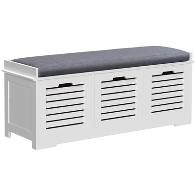 HOMCOM Shoe Storage Bench with 3 Drawers & Removable Grey Seat Cushion Hallway Organisation furniture 