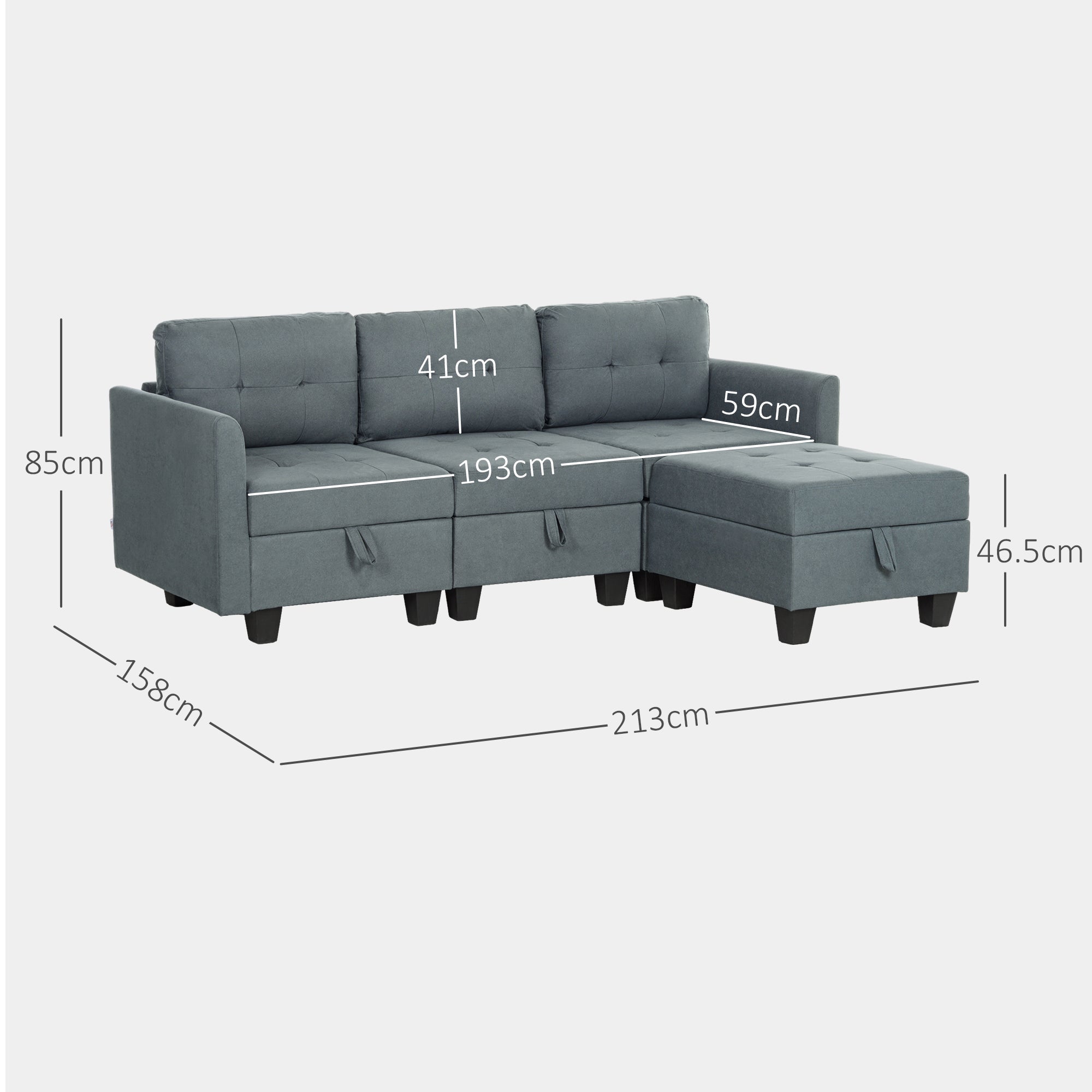 HOMCOM 'L' Shape Modular Sofa, with Storage - Dark Grey 