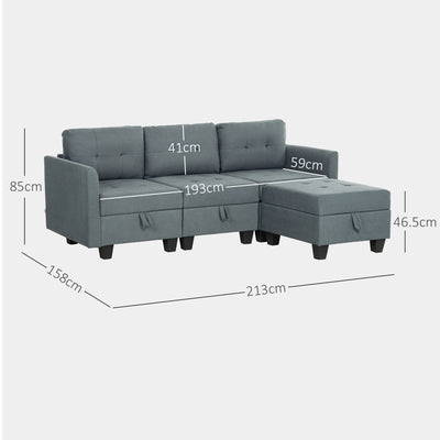 HOMCOM 'L' Shape Modular Sofa, with Storage - Dark Grey 