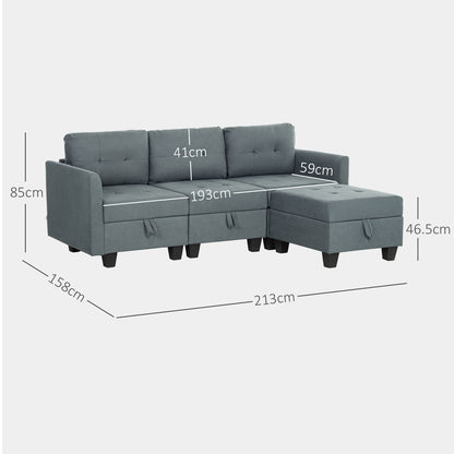 HOMCOM 'L' Shape Modular Sofa, with Storage - Dark Grey 