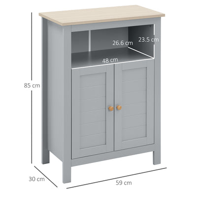kleankin Bathroom Floor Cabinet, Free Standing Cupboard with Double Doors and Adjustable Shelf for Kitchen, Hallway, Living Room, Grey 
