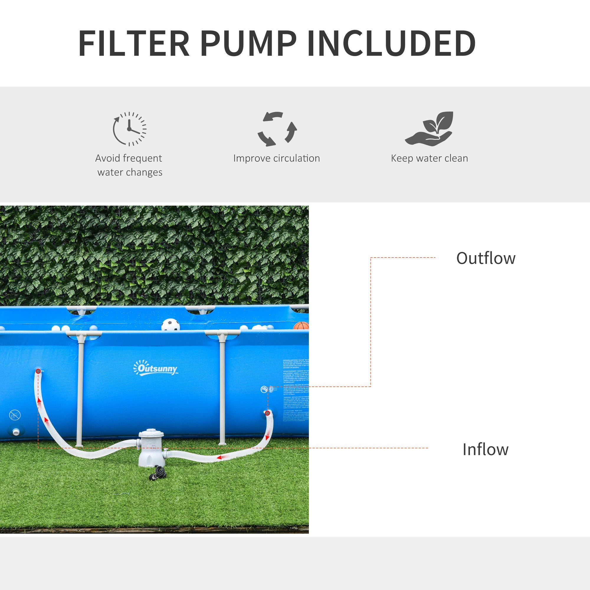 Outsunny Steel Frame Pool with Filter Pump, Filter Cartridge, Reinforced Sidewalls Rust Resistant Above Ground Swimming Pool 252 x 152 x 65cm, Blue 