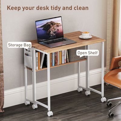 HOMCOM 80 cm Drop Leaf Writing Work Desk - Natural Wood Finish 