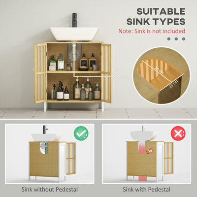 HOMCOM Bamboo-Blend Retro Cut-Out Under Sink Cabinet 