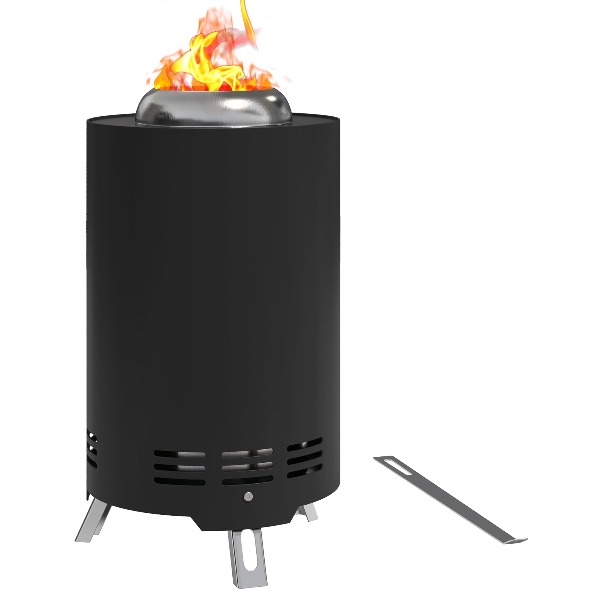 Outsunny Smokeless Fire Pit, 16 x 16 cm Stainless Steel Portable Wood Burning Firepit with Poker, Wood or Pellet Fuelled Tabletop Fire Pit for Garden Camping Bonfire Party, Black 