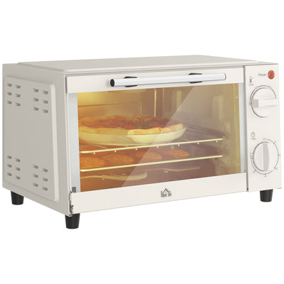 HOMCOM Mini Oven, 9L Countertop Electric Grill, Toaster Oven with Adjustable Temperature, Timer, Dishwasher Safe Baking Tray and Wire Rack, 750W, Cream 