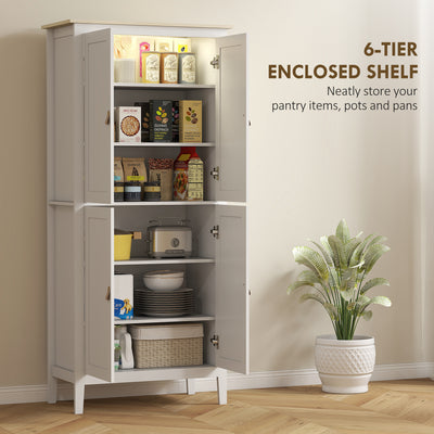 HOMCOM 176.5 cm Tall Pantry Cupboard with Motion Sensor LED Light - White 
