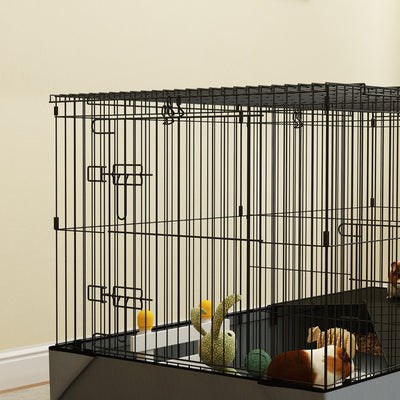 PawHut 2 in 1 Guinea Pig Cage, Rabbit Cage Pet Playpen with 2 Separate Area, Waterproof Oxford Fabric Floor for Hedgehogs 