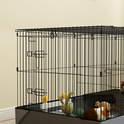 PawHut 2 in 1 Guinea Pig Cage, Rabbit Cage Pet Playpen with 2 Separate Area, Waterproof Oxford Fabric Floor for Hedgehogs 