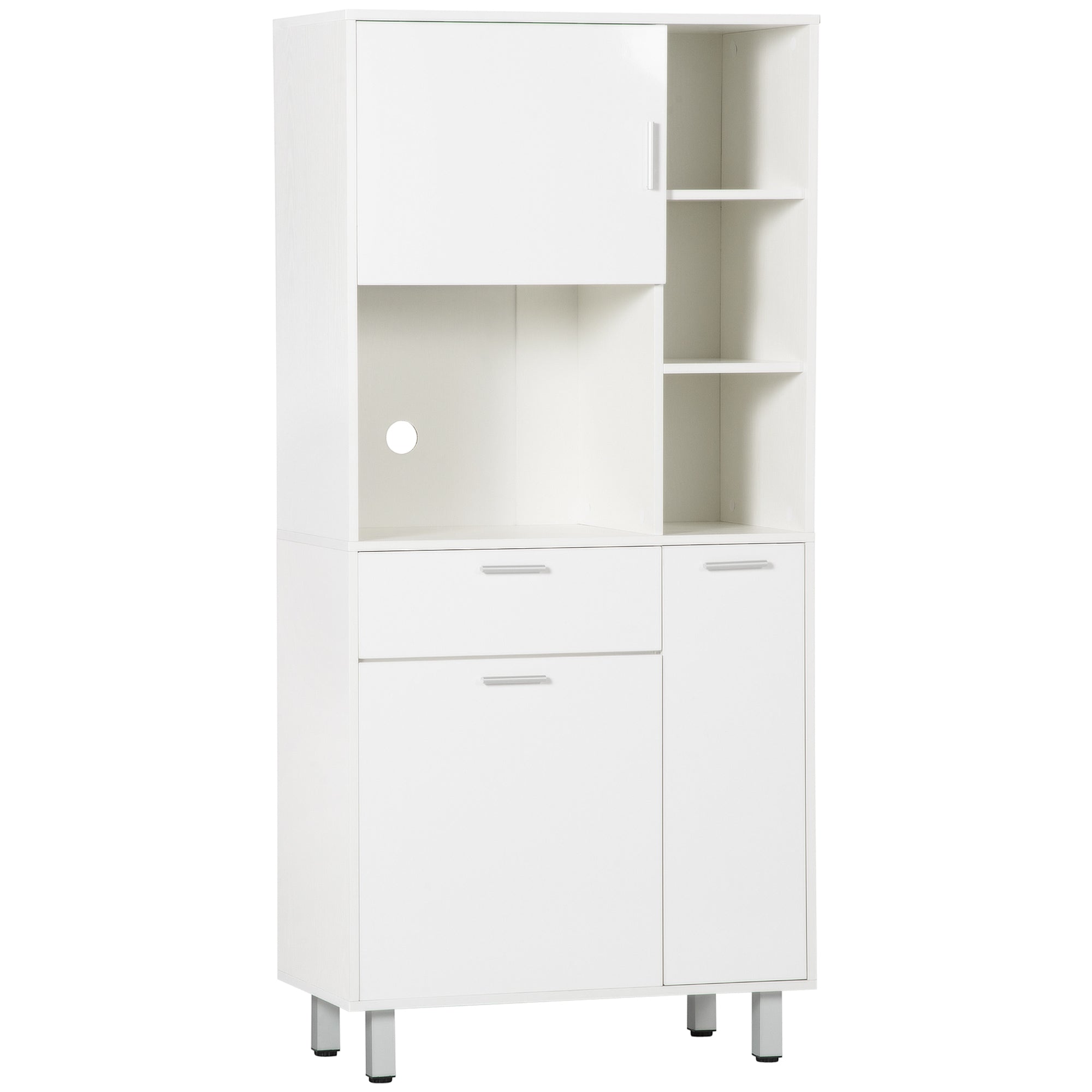 HOMCOM Kitchen Cupboard, Modern Kitchen Storage Cabinet with Shelves and Drawer, Free Standing Kitchen Units, 166\'c2\'a0cm, White