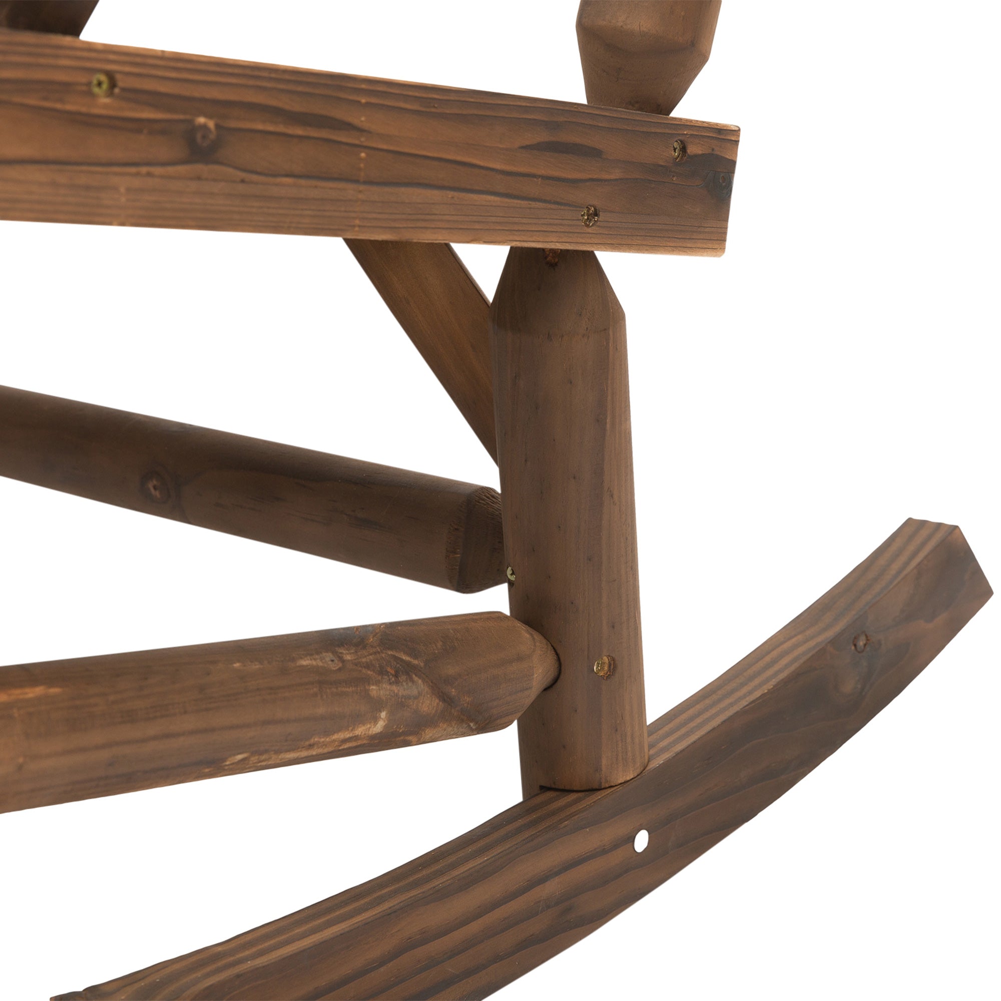 Outsunny Garden 2-Seater Rocking Bench Wood Frame Rough-Cut Log Loveseat Slatted High Back Rustic Style with Armrests Garden Outdoor Furniture - Dark Stain Brown 