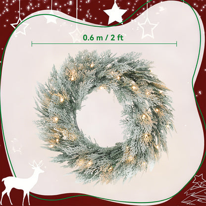 HOMCOM 60cm/ 24inch Flocked Prelit Christmas Wreath