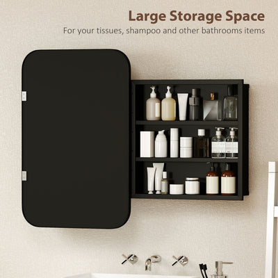 HOMCOM Bathroom Wall Cabinet with Tempered Mirror Metal Bathroom Mirror Cabinet with 3 Shelves Black 