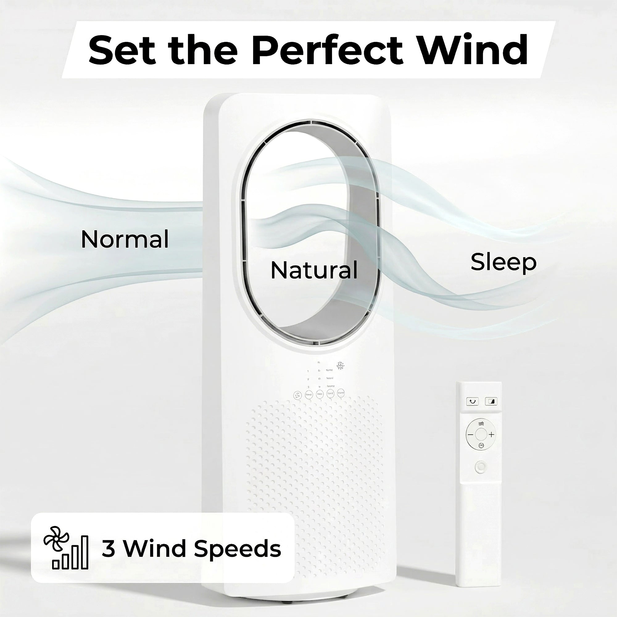 HOMCOM Bladeless Tower Fan for Bedroom, 36dB Standing Cooling Fan with Oscillating, 3 Speeds, 3 Modes, 15H Timer, White 