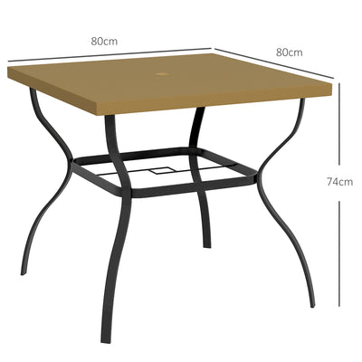 Outsunny Four-Seater Steel Garden Table, with Parasol Hole - Brown/Black 