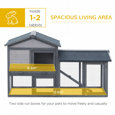 PawHut Wooden Rabbit Hutch Outdoor, Double Tier with Water-Resistant Roof, Ramp 147 x 54 x 84 cm, Grey 