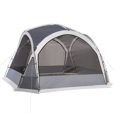 Outsunny Dome Tent for 6-8 Person, Camping Tent with 4 Zipped Mesh Doors, Removable Oxford Cloth, Lamp Hook, Portable Carry Bag, White and Grey 