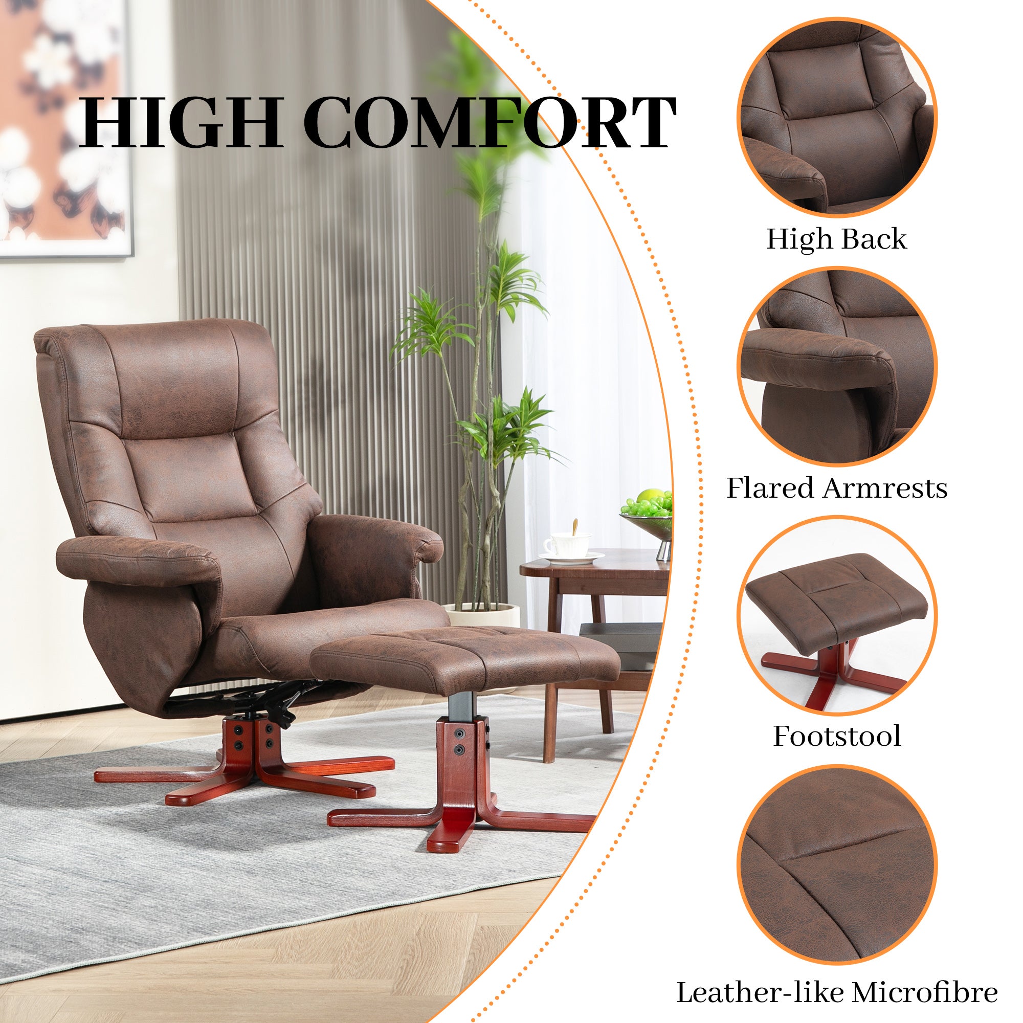 HOMCOM Faux Microfibre Leather Manual Recliner and Footstool Set - Dark Brown 
