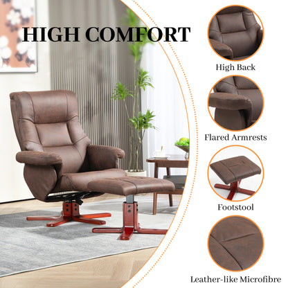 HOMCOM Faux Microfibre Leather Manual Recliner and Footstool Set - Dark Brown 