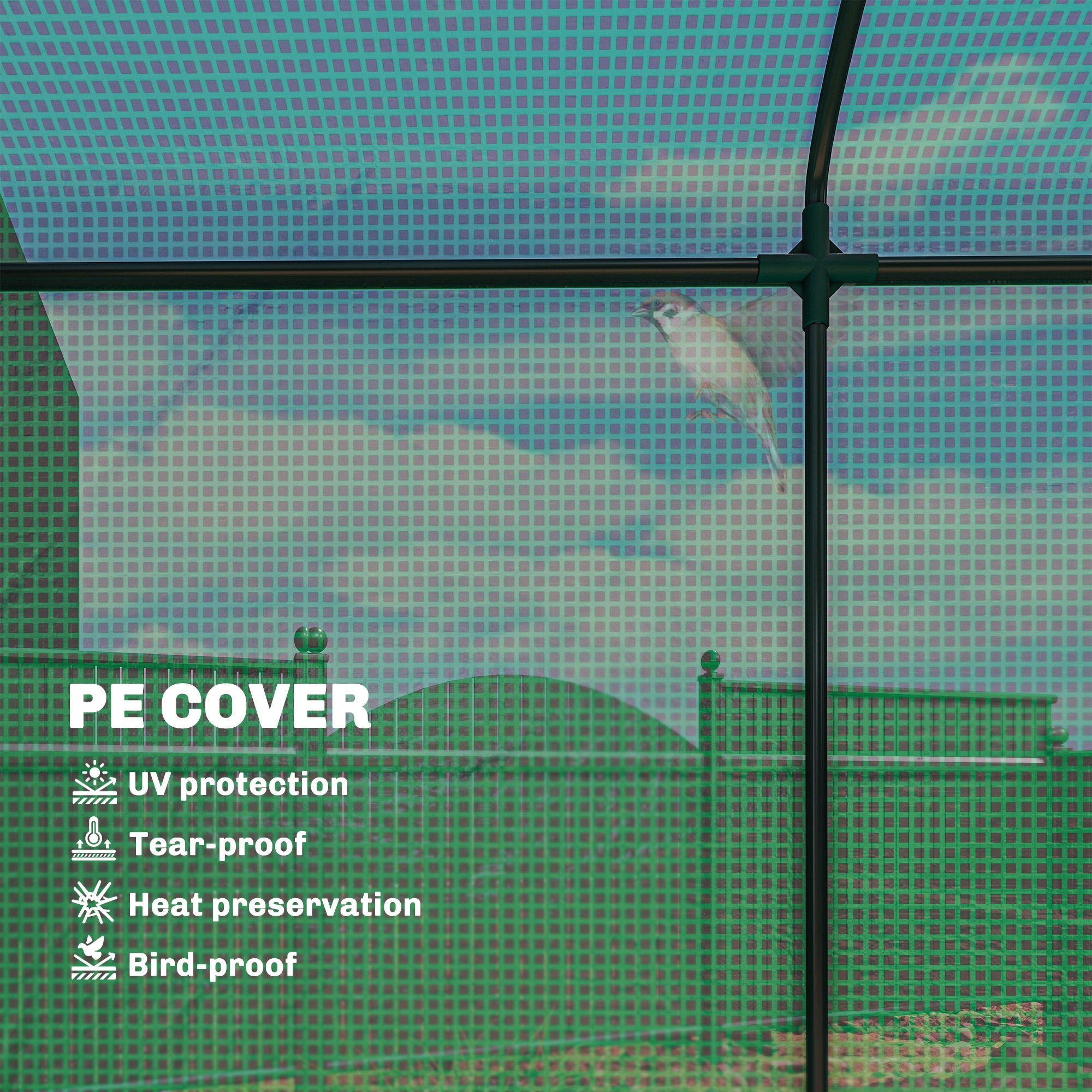 Outsunny Mini Greenhouse, Garden Tomato Growhouse with Roll-Up Door and 2 Mesh Windows, PE Cover, 200 x 75 x 188 cm, Green 