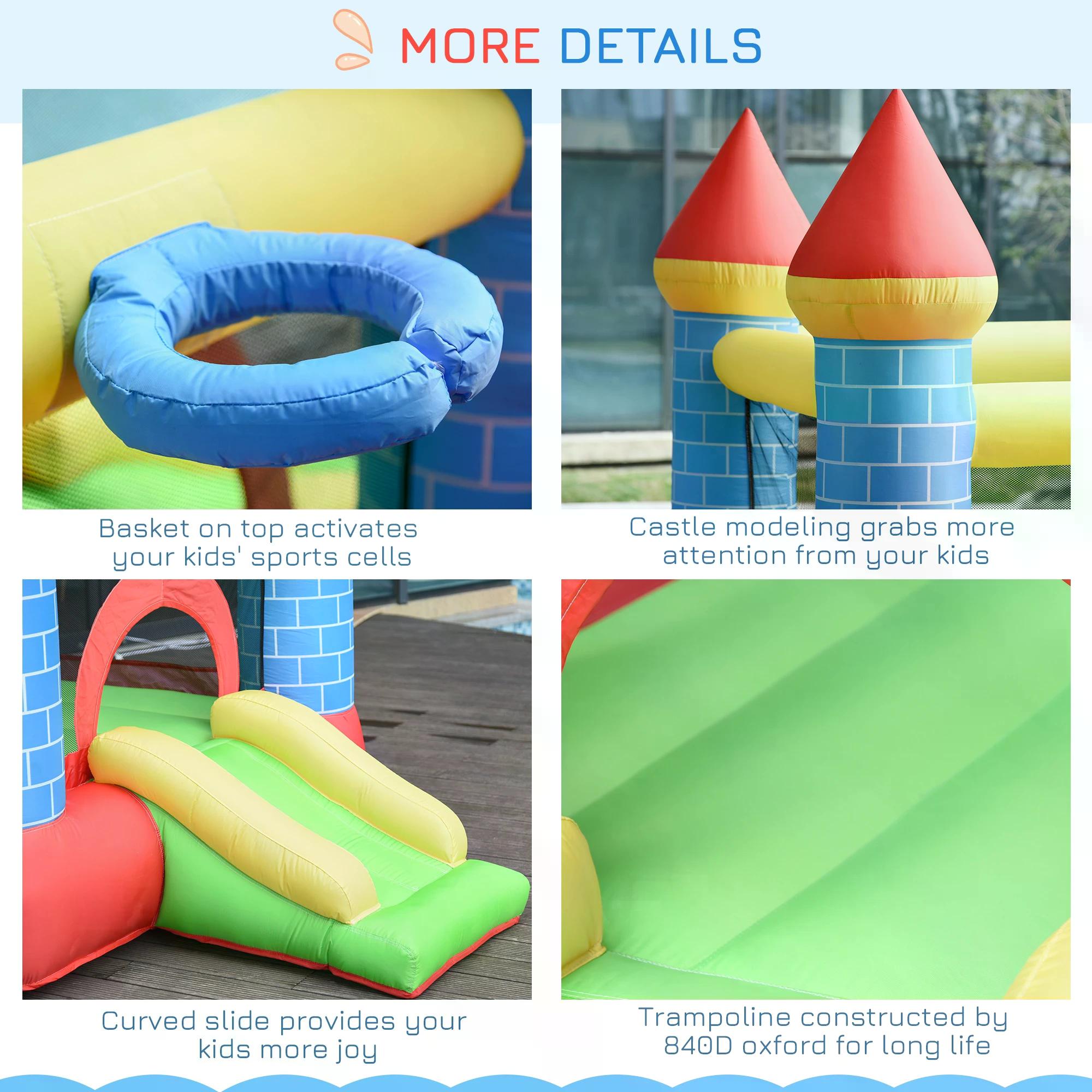 Outsunny Kids Bounce Castle Inflatable Trampoline Slide Pool Basket for Kids Age 3-10, 3 x 2.75 x 2.1m 