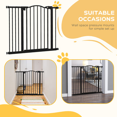 PawHut Metal 74-94cm Adjustable Pet Gate Safety Barrier w/ Auto-Close Door Black 