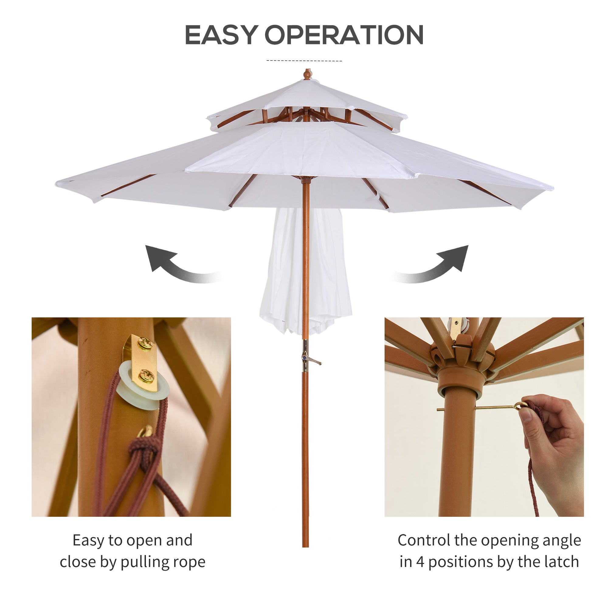 Outsunny 2.7m Elegant Wooden Frame Parasol Umbrella - Cream White 