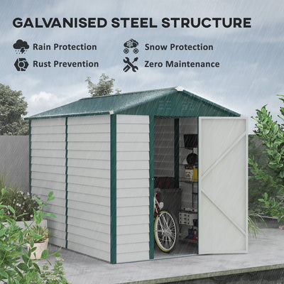 Outsunny 9x 6FT Metal Outdoor Garden Shed, Galvanised Tool Storage Shed w/ Sloped Roof, Lockable Door for Patio Lawn, Green 