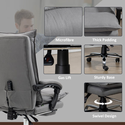Vinsetto Massage Office Chair with Footrest, Desk Chair with 6 Point Massage and Heat, 155\'c2\'b0 Reclining Back for Home, Thick Padding, Grey