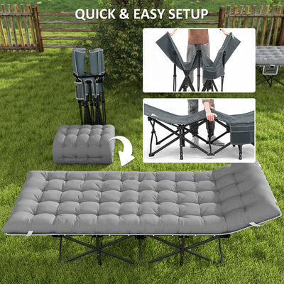 Outsunny 68cm Wide Folding Bed, Camping Cot for Adults with Mattress, Carry Bag, Storage Pocket, Max Load 150kg, Light Grey 