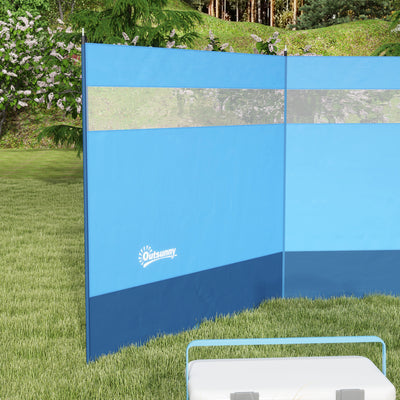Outsunny Camping Windbreaker with Clear Windows, Carry Bag and Steel Poles, for Beach Caravan Campervan, 440 x 140cm, Blue 