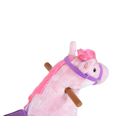 HOMCOM Plush Walking Horse Ride On Toy with Wheels and Realistic Sounds Rocking Horse for Girls Boys 3+ Years Old, 50cm Tall, Pink 