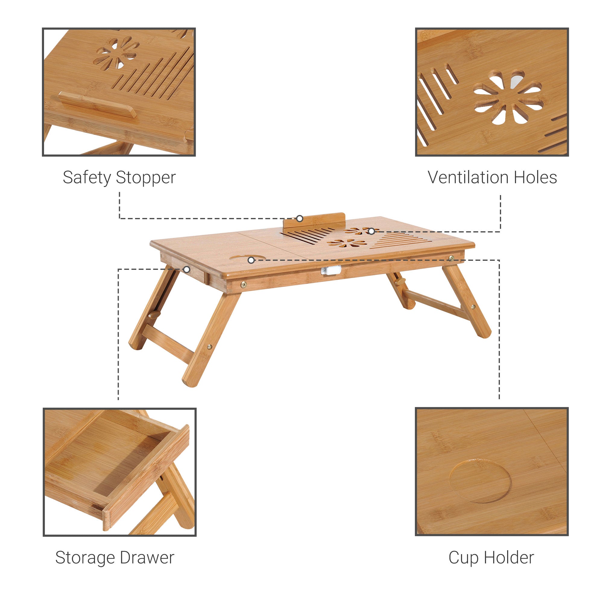 HOMCOM Portable Laptop Desk Notebook Tray PC Bed Table with Drawer Adjustable & Foldable (55L x 35W x 22-30H (cm)) 