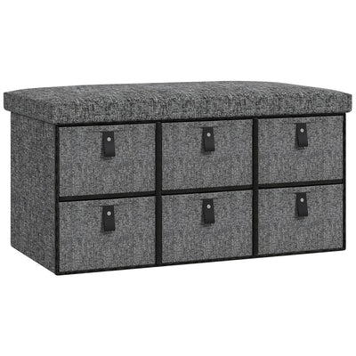 HOMCOM Six-Drawer Shoe Storage Bench, with Padded Top Seat - Dark Grey 