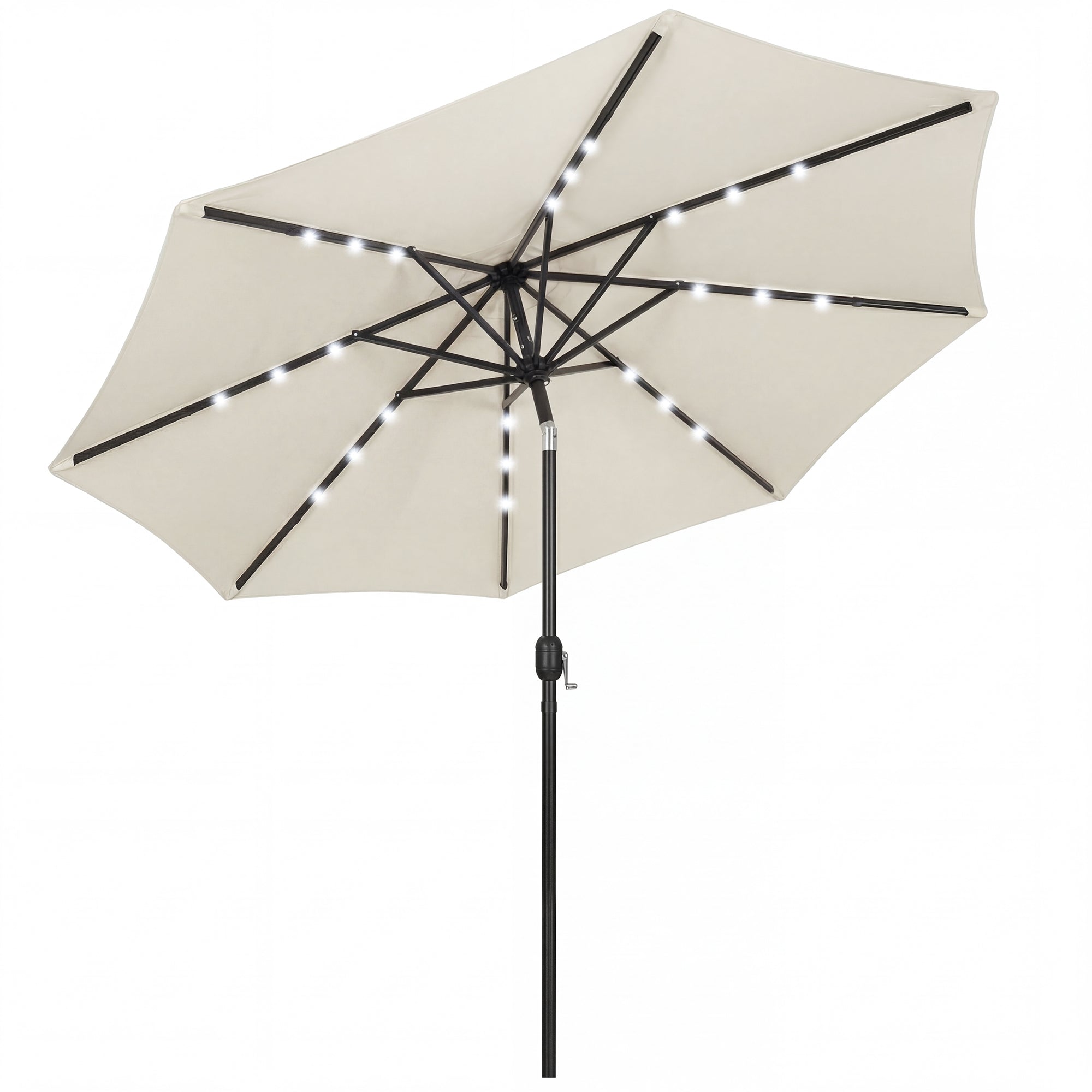 Outsunny 2.6 m Garden Parasol Umbrella with LED Solar Light, Parasol Cover, Outdoor Market Patio Umbrella, Cream White 