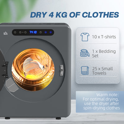 HOMCOM 4kg Compact 40-60℃  Tumble Dryer - Grey 