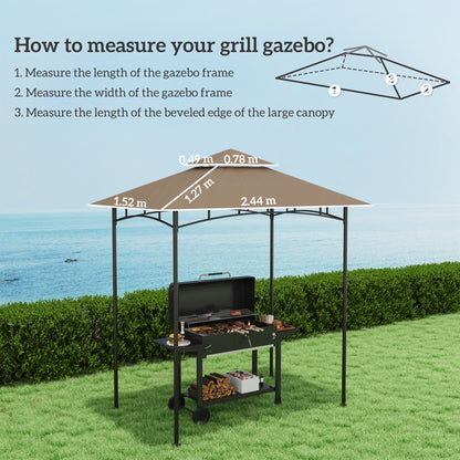 Outsunny Grill Gazebo Replacement Canopy Roof for 1.5 x 2.4m Frame, UPF50+ Protection, Double Tiered 5' x 8' Outdoor BBQ Gazebo Cover Replacement, TOP COVER ONLY, Khaki 