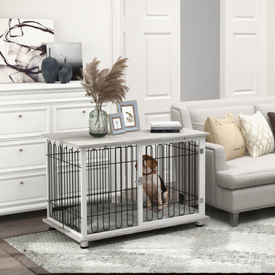 PawHut Indoor Dog Crate Furniture, Side End Table, with Soft Washable Cushion, Lockable Doors, for Large Dogs 