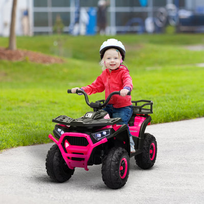 AIYAPLAY 12V Kids Electric Ride on ATV, Battery Powered Quad Bike w/ Spring Suspension, Forward Backward, Storage Basket - Pink 