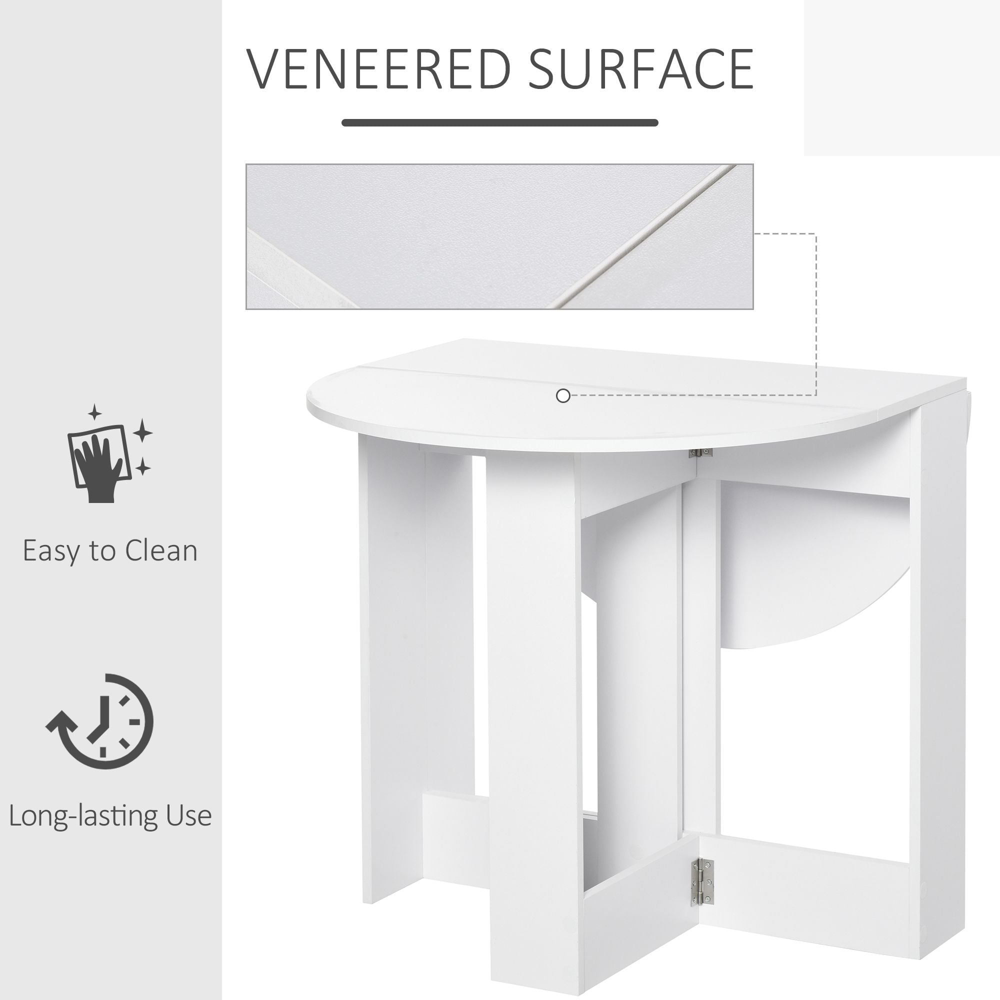 HOMCOM Space-saving Drop Leaf Table, Folding Dining Table for Small Space, Kitchen, Dining Room, White 
