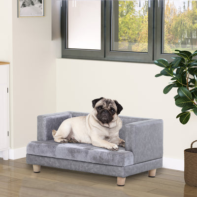 PawHut Dog Sofa Bed for Small-Sized Dogs, Elevated Pet Chair with PU Cover, Soft Cushion, Cat Couch Lounger with Anti-slip Legs - Grey 