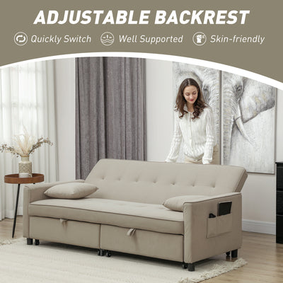 HOMCOM Three-Person Velvet-Feel Sofa Bed - Beige 