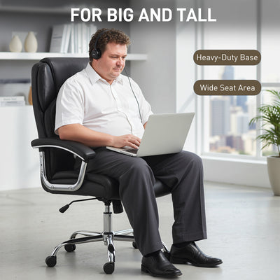 HOMCOM Big and Tall Office Chair 180kg with Spring Cushion, PU Leather - Black 
