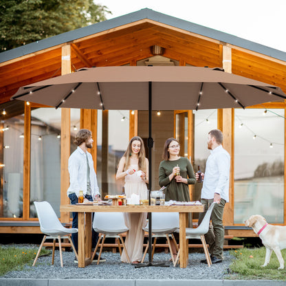 Outsunny Garden Parasol 4.4m Double-Sided Sun Umbrella Patio Parasol LED Solar Lights Khaki 